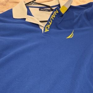 Nautica Royal Blue Polo with Yellow Logo and White Collar